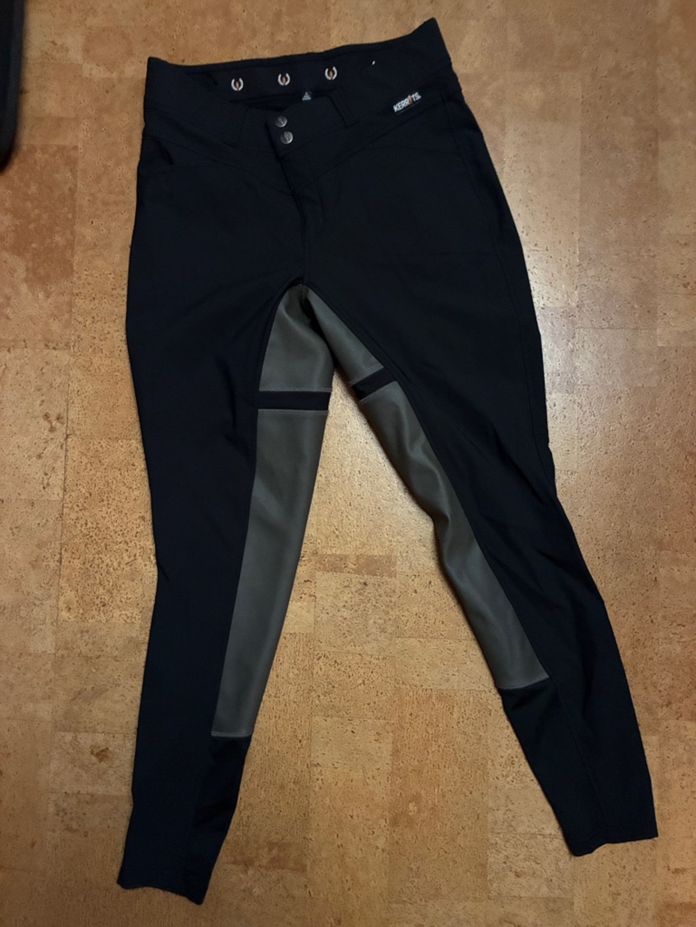 Kerrits Black Riding Breeches with Gray Full-Seat Panels